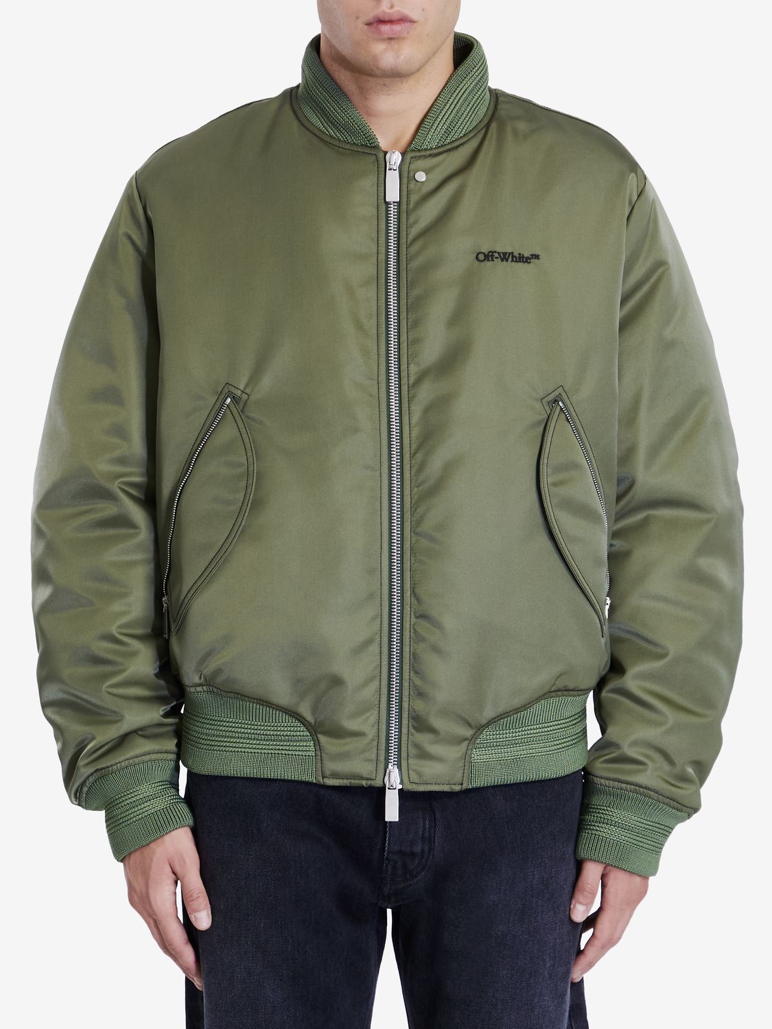 OFF-WHITE Men's Regular Fit Four Leaf Clove Bomber Jacket