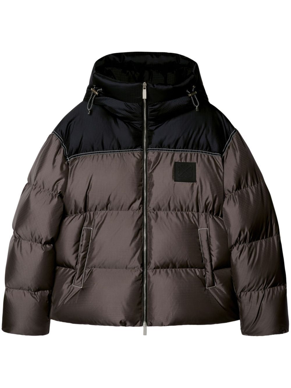 OFF-WHITE Men's Patch Down Jacket with Contrasting Hood