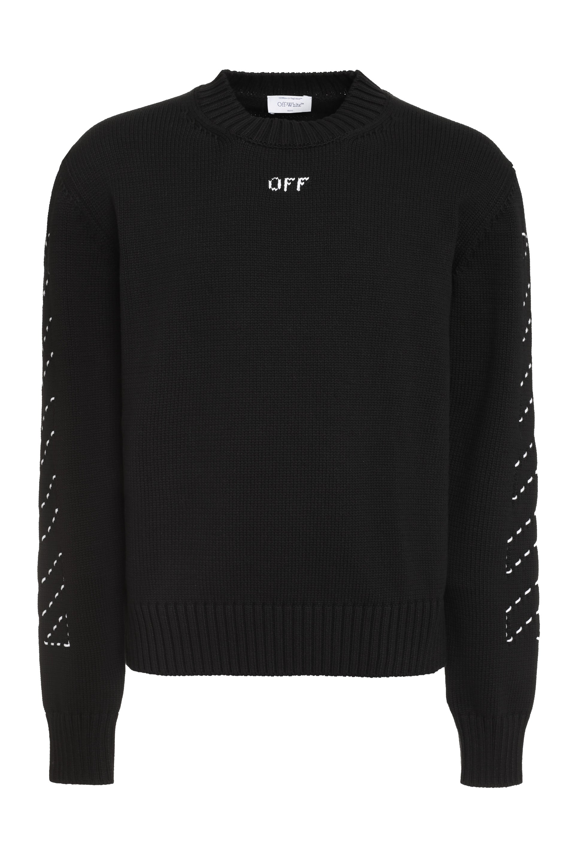 OFF-WHITE Cotton Crew-Neck Sweater with Arrow Embroidery