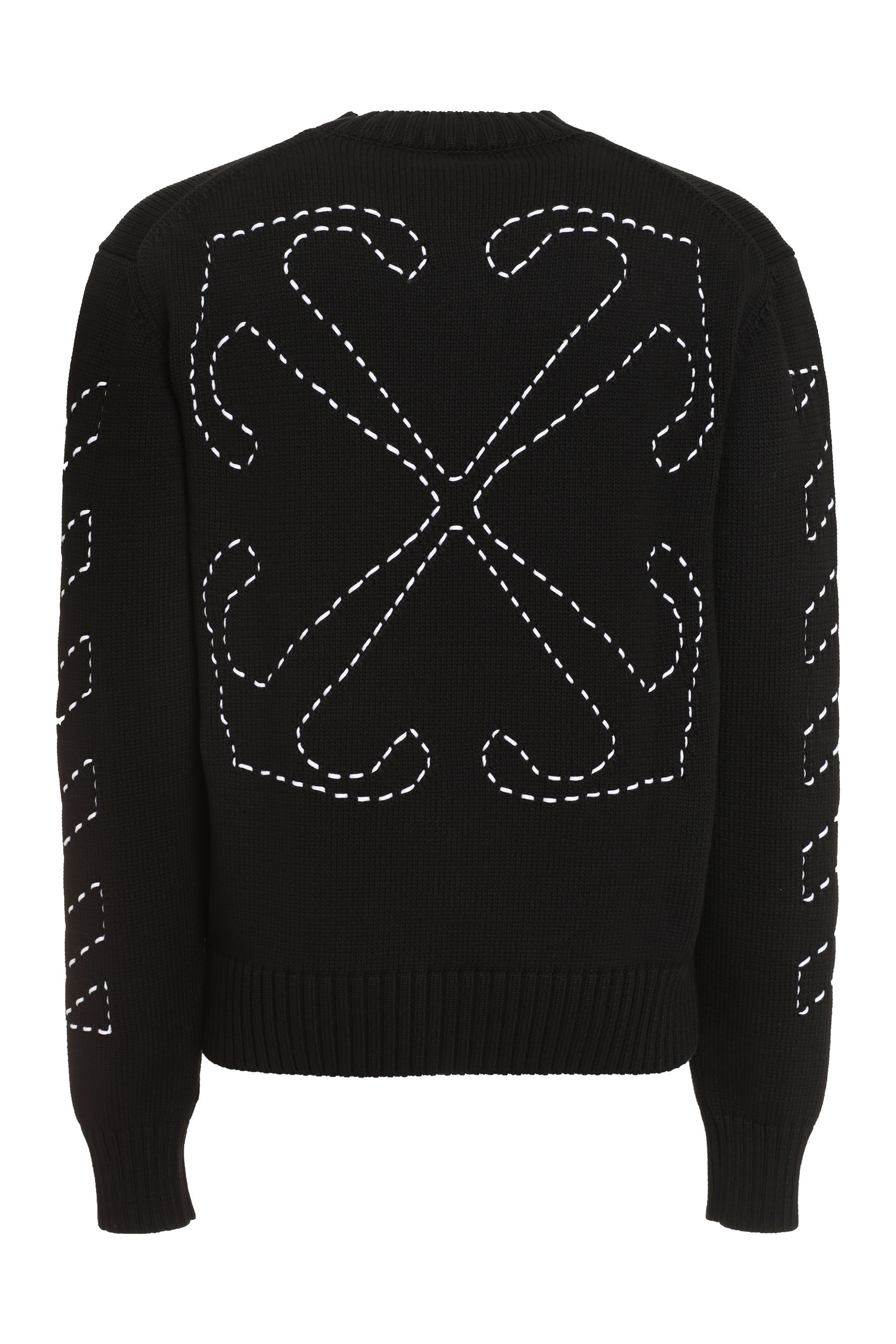 OFF-WHITE Cotton Crew-Neck Sweater with Arrow Embroidery