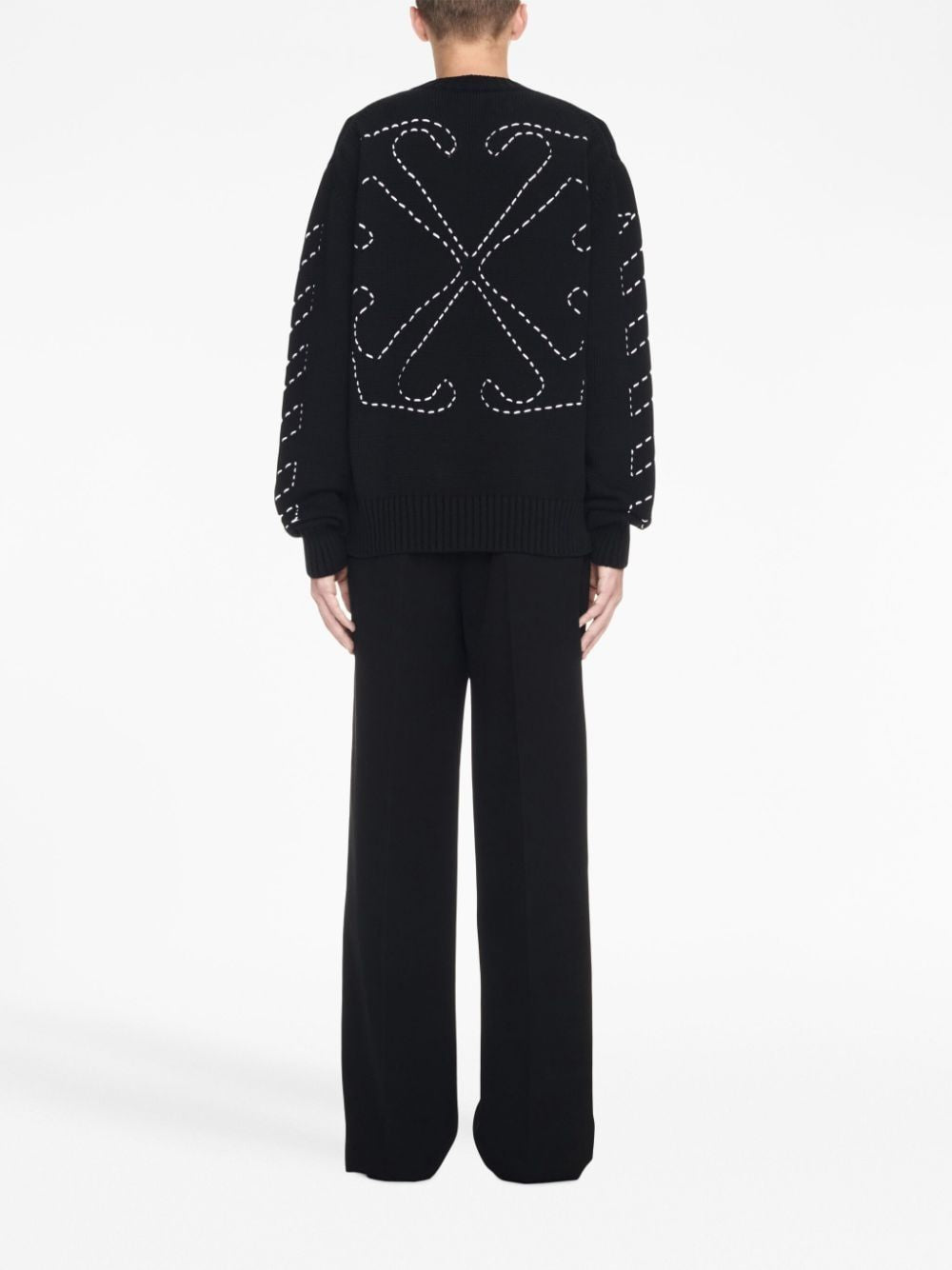 OFF-WHITE Cotton Crew-Neck Sweater with Arrow Embroidery