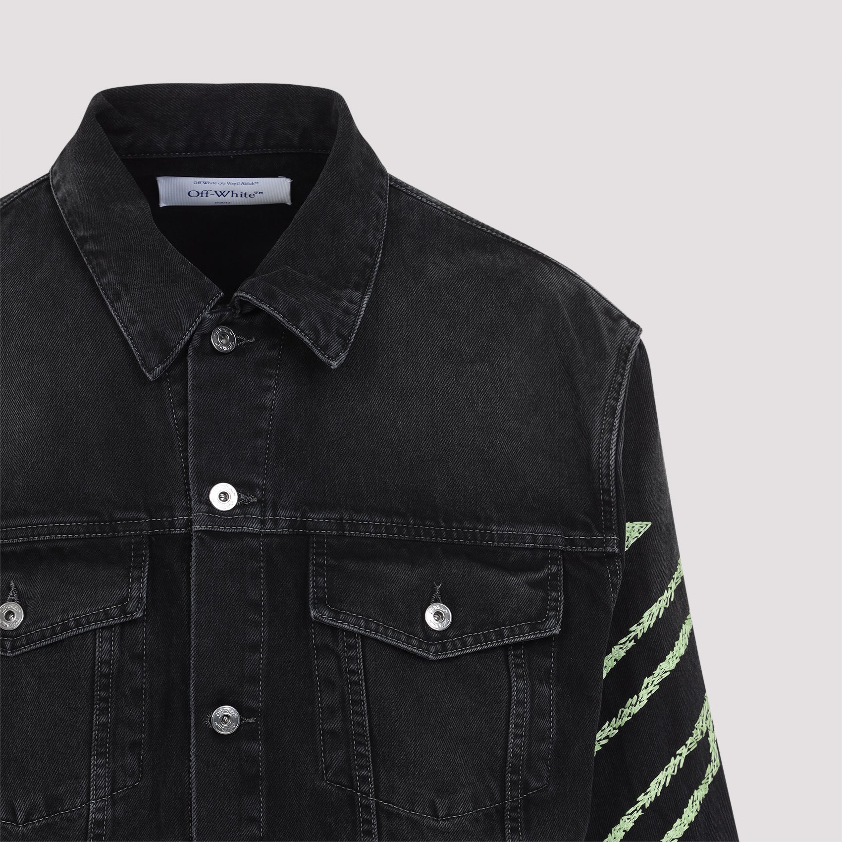 OFF-WHITE Diagonal Stripe Outlined Denim Skate Jacket