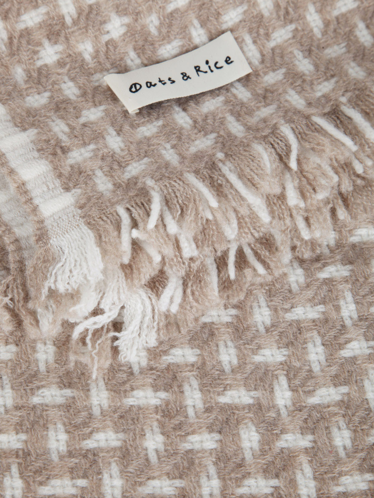 OATS & RICE Cross Pattern Twill Cashmere Scarf