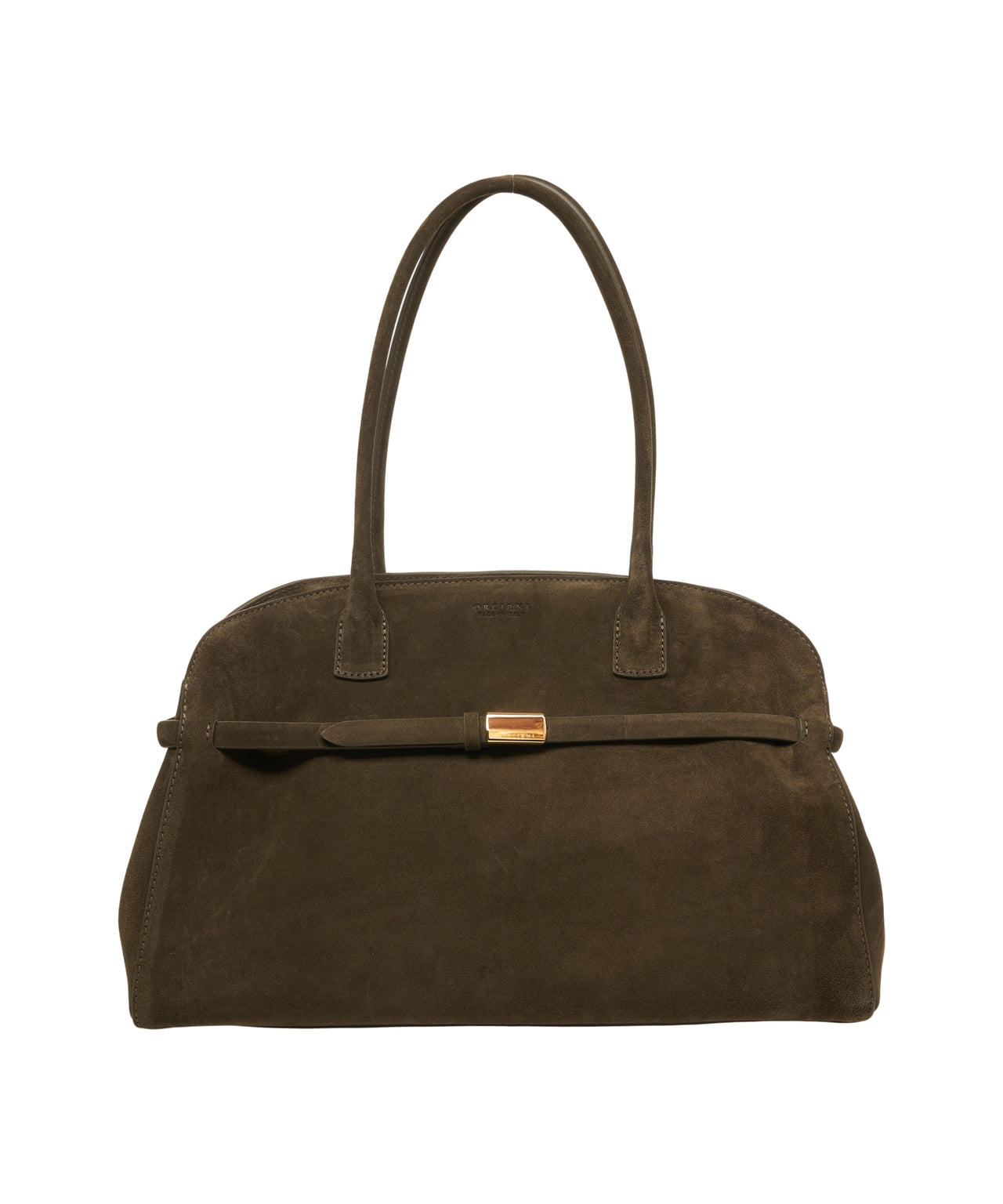 ORCIANI Suede Handbag with Gold Buckle Strap - 41 x 24 x 14 cm