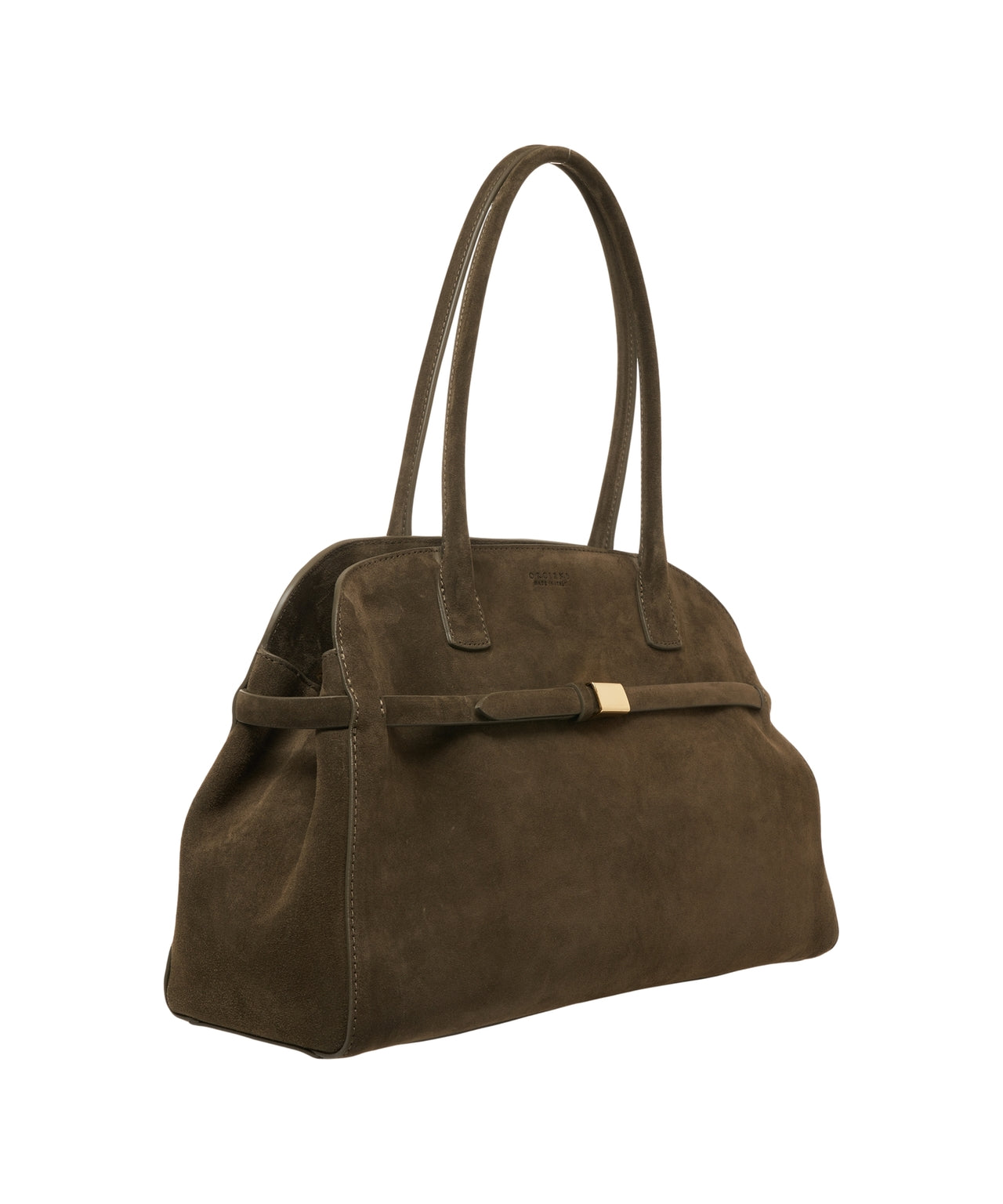 ORCIANI Suede Handbag with Gold Buckle Strap - 41 x 24 x 14 cm