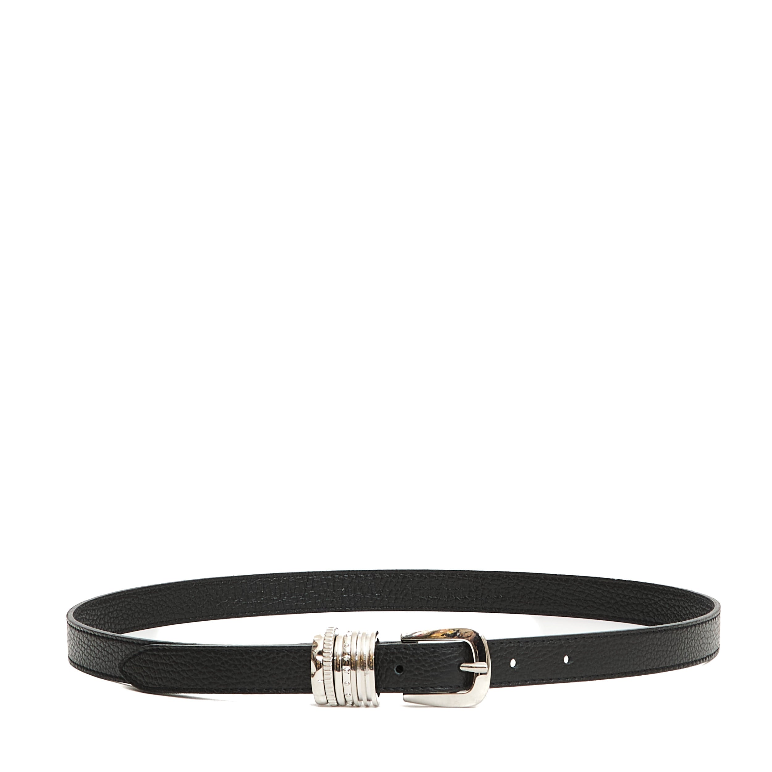 ORCIANI Elegant 1.5 Cm Black Leather Belt with Oval Silver Buckle