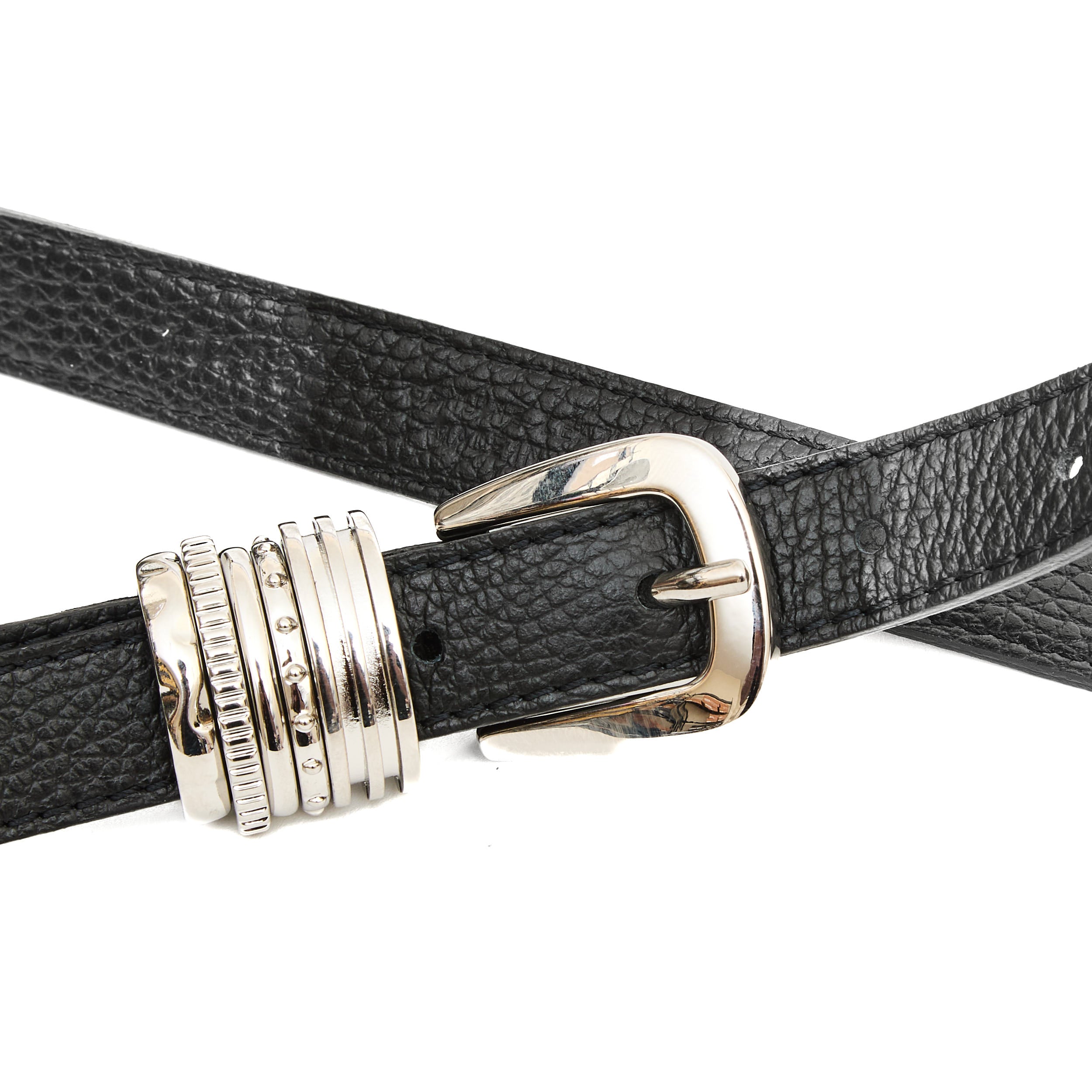 ORCIANI Elegant 1.5 Cm Black Leather Belt with Oval Silver Buckle