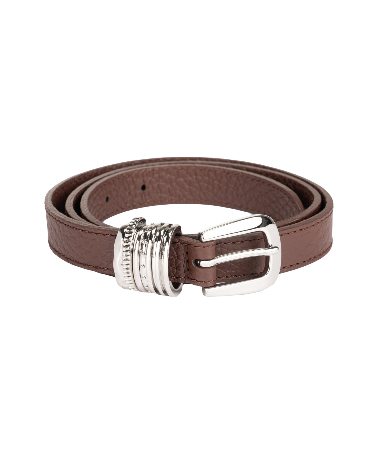 ORCIANI Grained Leather Belt with Silver-Tone Buckle