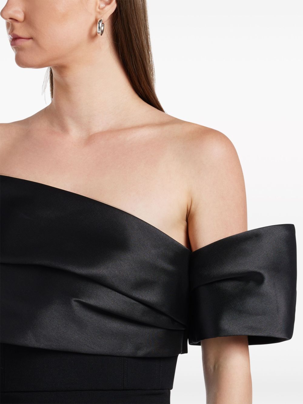 SOLACE LONDON Off-Shoulder Satin Trim Slit Dress