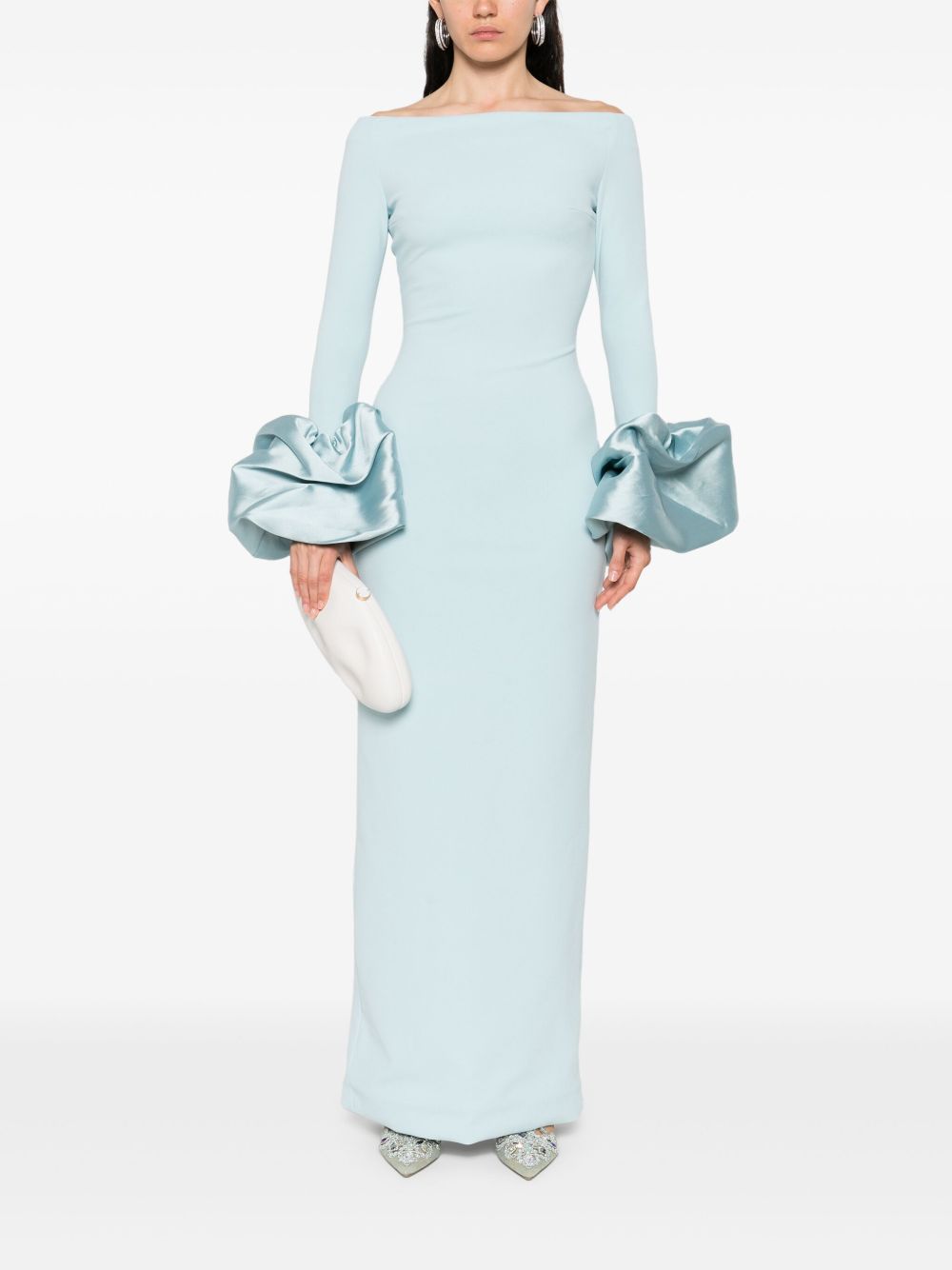SOLACE LONDON Off-Shoulder Maxi Dress with Ruffle Cuffs