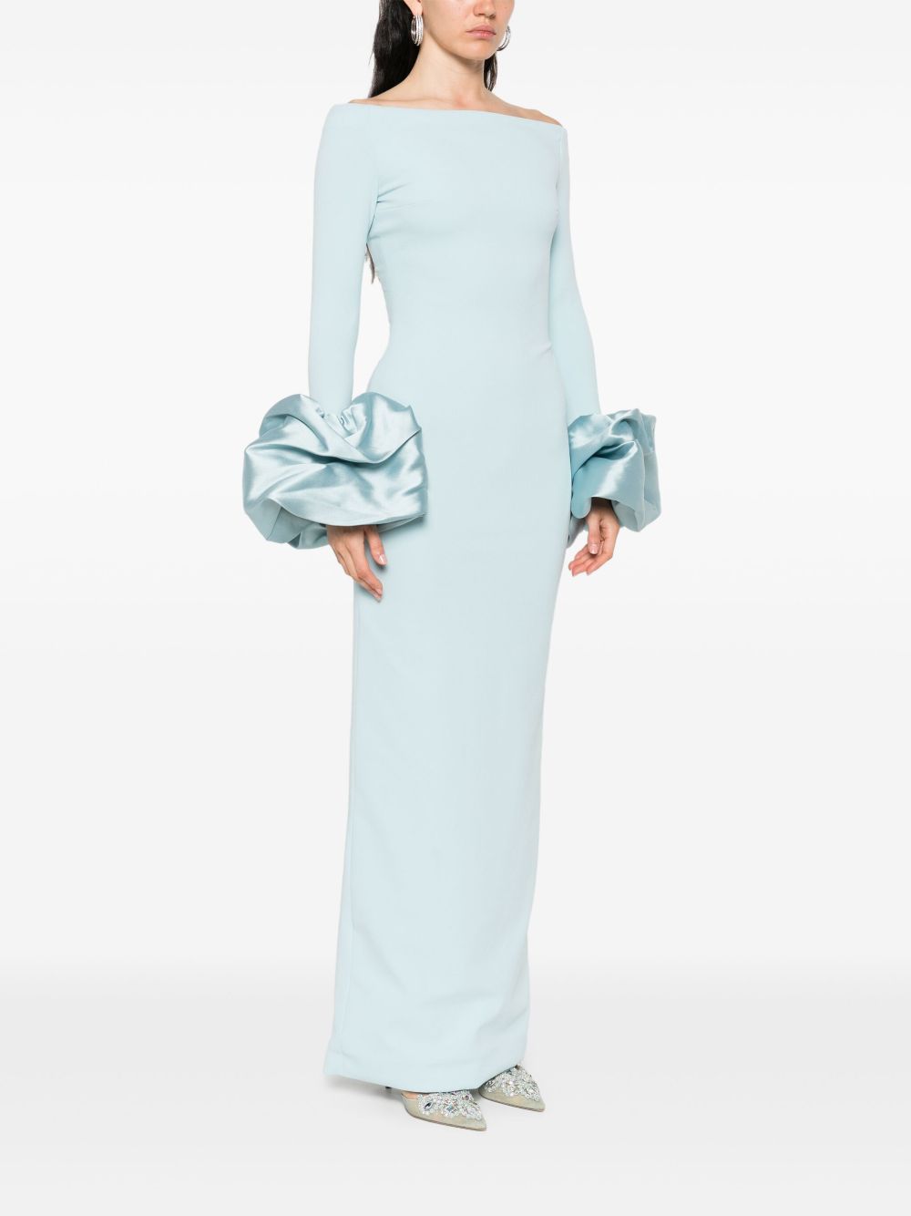 SOLACE LONDON Off-Shoulder Maxi Dress with Ruffle Cuffs