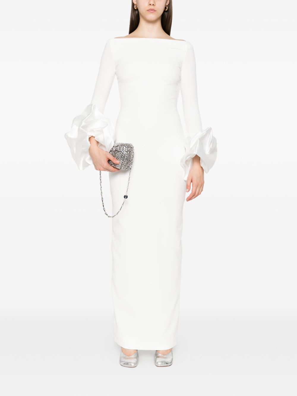 SOLACE LONDON Fitted Maxi Dress with Off-Shoulder Neckline for Women