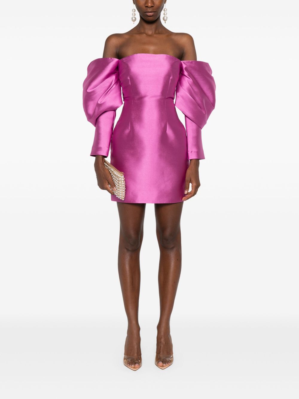 SOLACE LONDON Fitted Mini Dress with Long Draped Sleeves