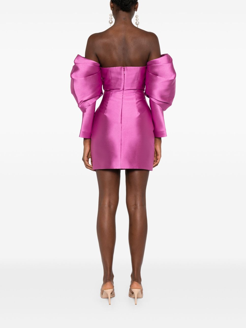 SOLACE LONDON Fitted Mini Dress with Long Draped Sleeves