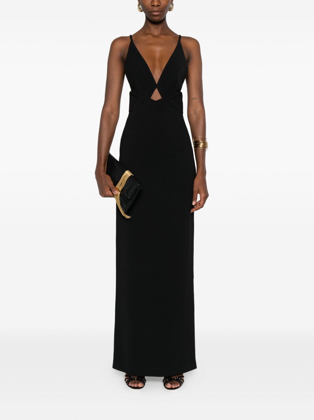 SOLACE LONDON Elegant Sleeveless Midi Dress with Cross-Back Straps