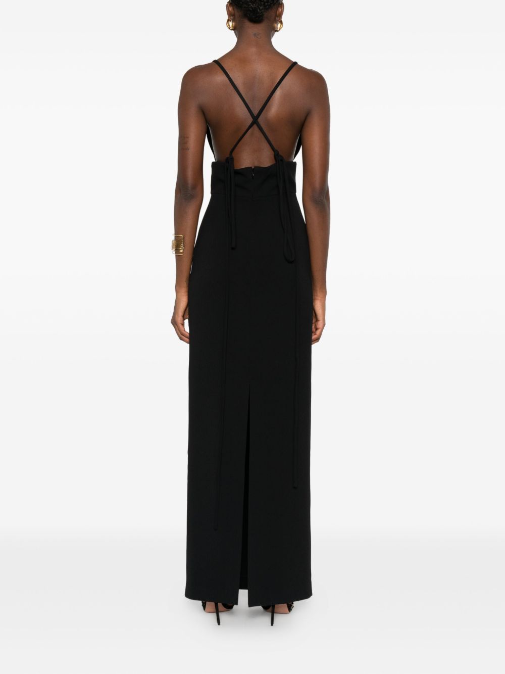 SOLACE LONDON Elegant Sleeveless Midi Dress with Cross-Back Straps