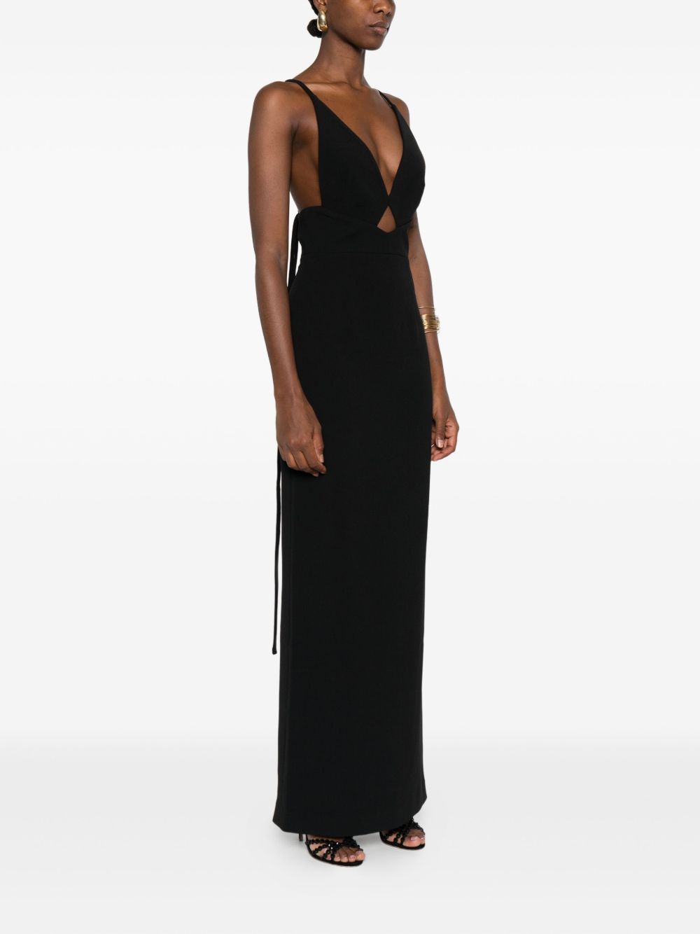 SOLACE LONDON Elegant Sleeveless Midi Dress with Cross-Back Straps