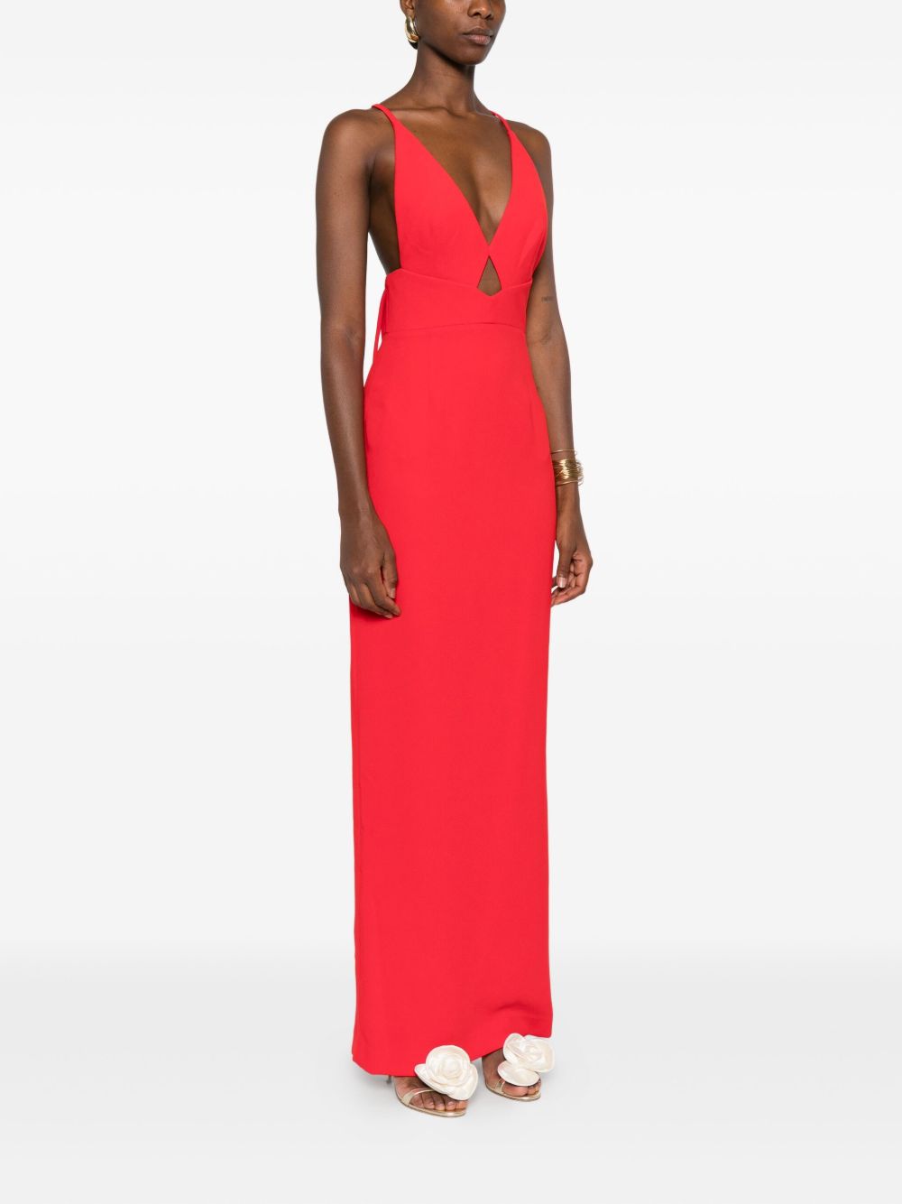SOLACE LONDON Milly Midi Dress with Red Cross-Back Straps