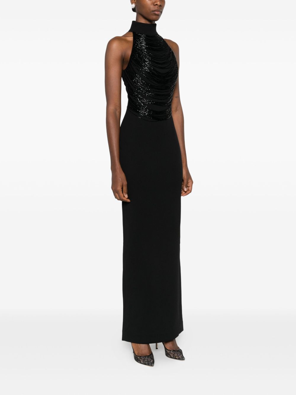 SOLACE LONDON Embellished Halterneck Maxi Dress