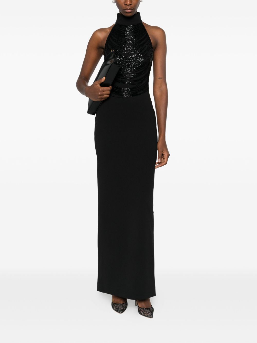 SOLACE LONDON Embellished Halterneck Maxi Dress