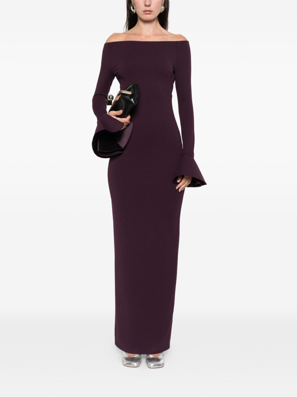 SOLACE LONDON Anica Maxi Dress with Off-Shoulder Long Sleeves