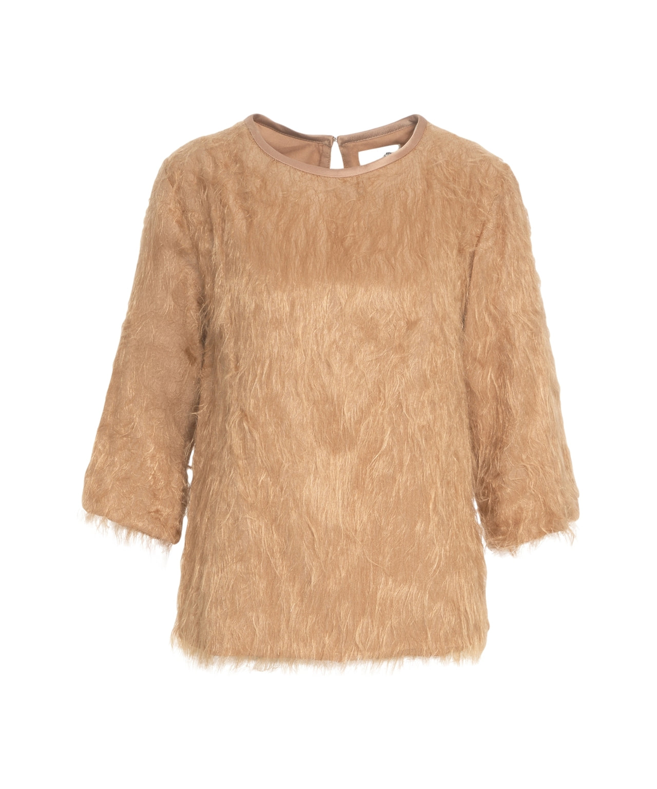 OTTO D AME Fringed Top with Luxurious Texture and Three-Quarter Sleeves