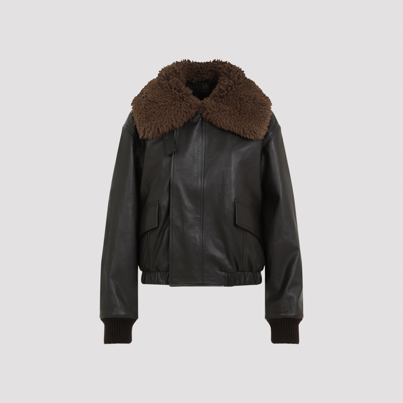 LEMAIRE Leather Blouson with Shearling Collar