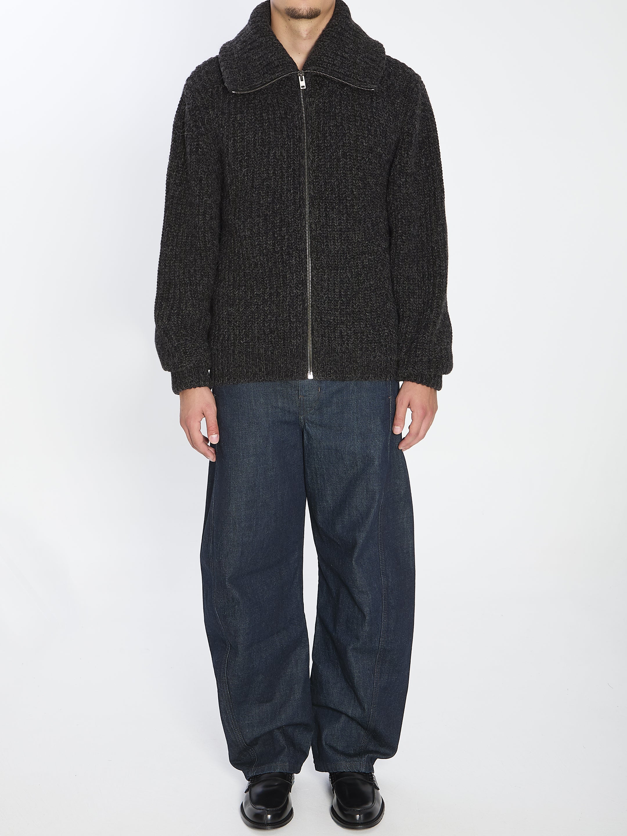 LEMAIRE Men's Zip Cardigan in Alpaca Blend