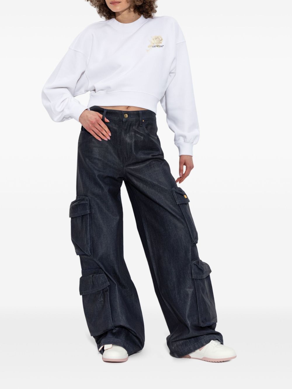 OFF-WHITE Cropped Roses & Arrows Sweatshirt