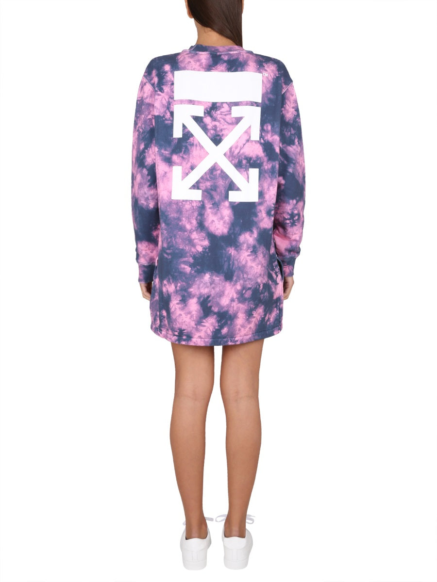 OFF-WHITE Mini Sweatshirt Dress with Tie-Dye Pattern