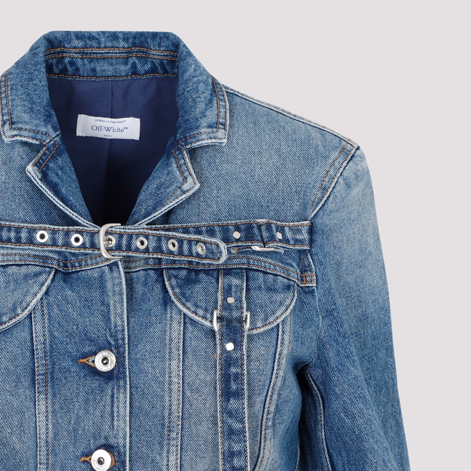 OFF-WHITE Cropped Denim Jacket with Belt Detail