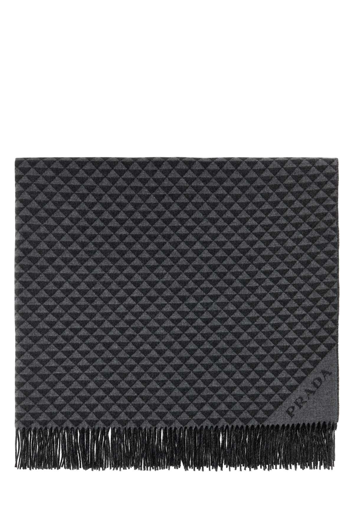 PRADA Embroidered Wool Blend Plaid Double Blanket