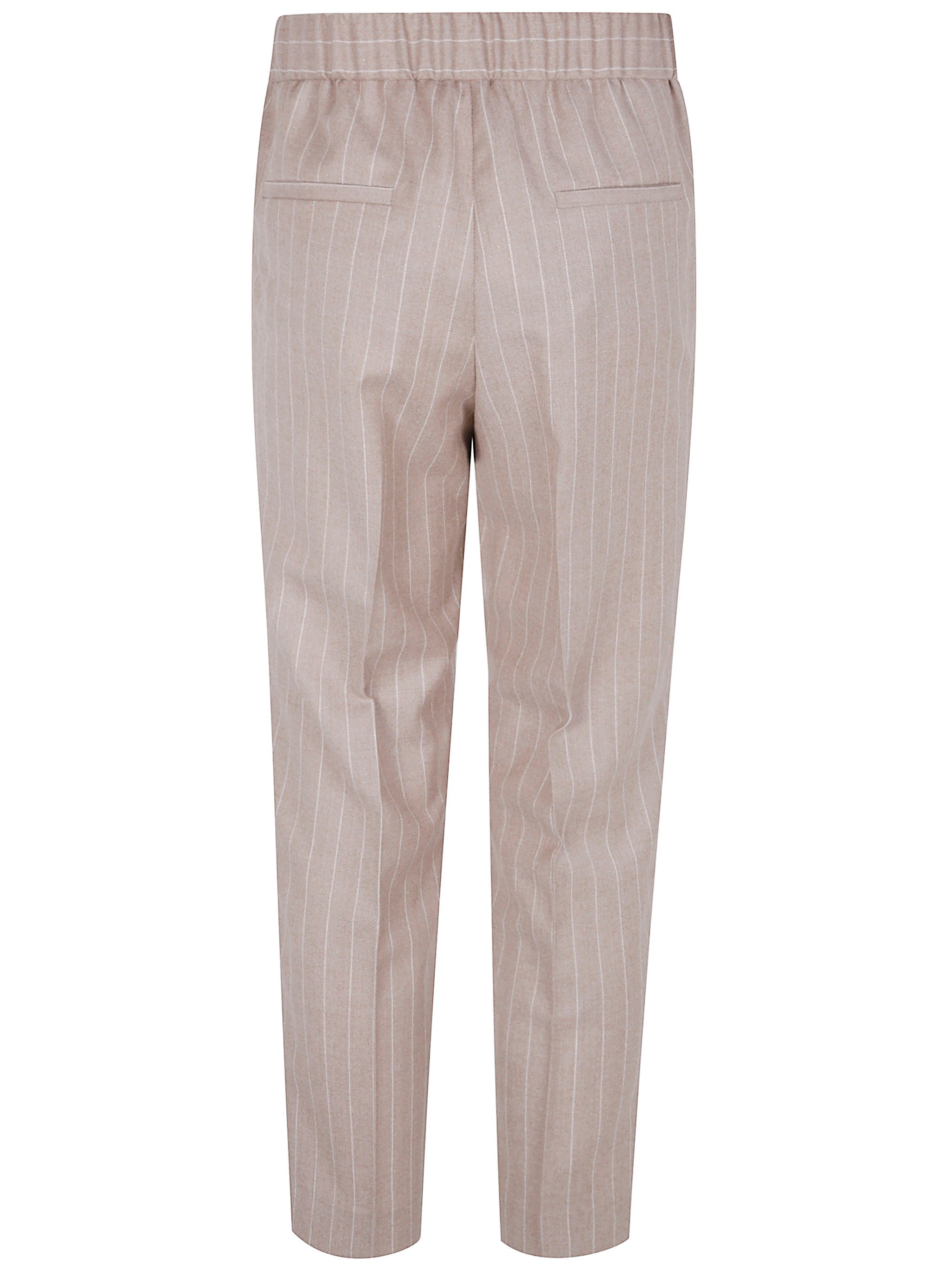PESERICO Elastic Waisted Pinstriped Lurex Flannel Trousers