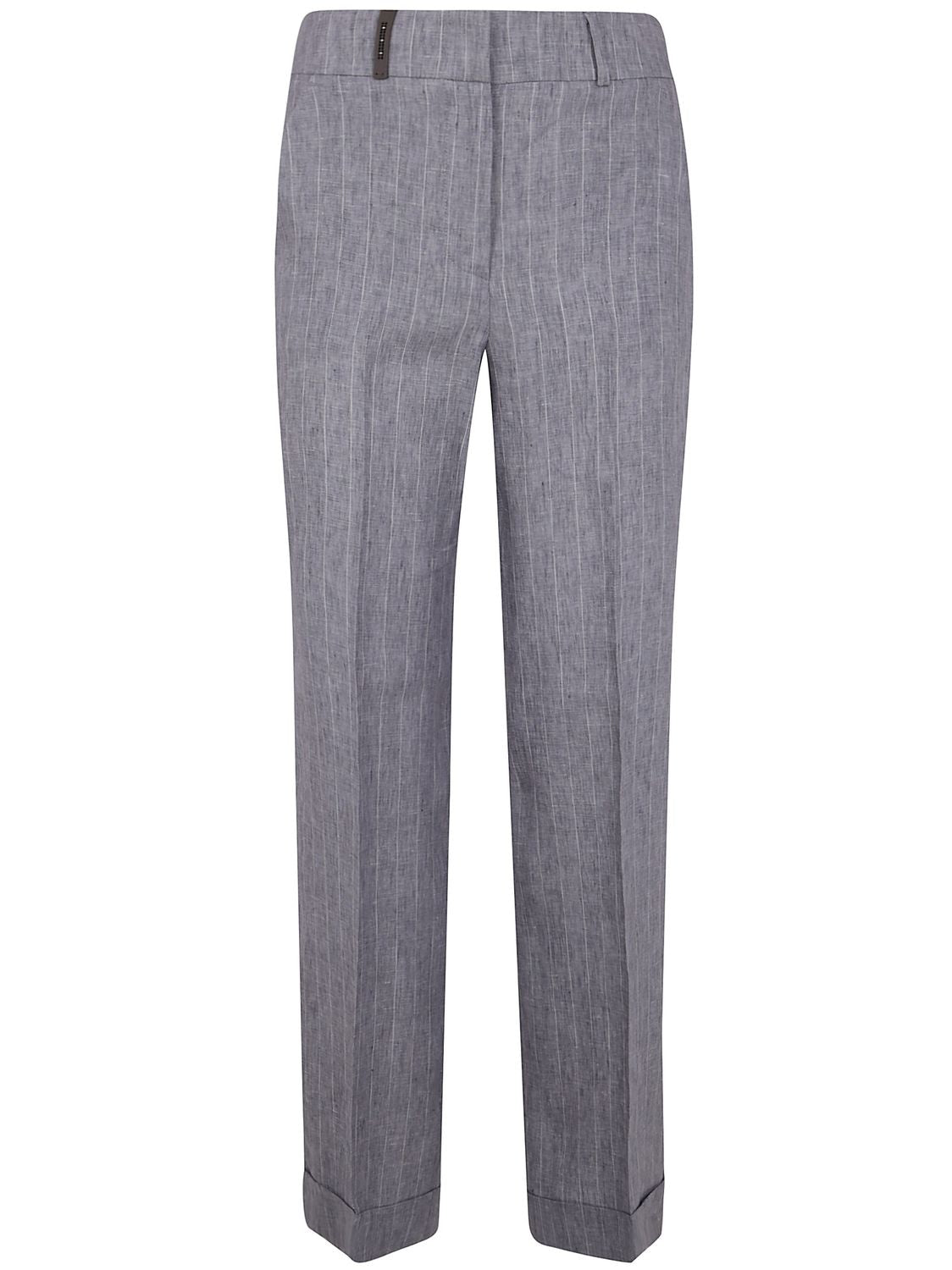 PESERICO Pinstripe Linen Canvas Trousers