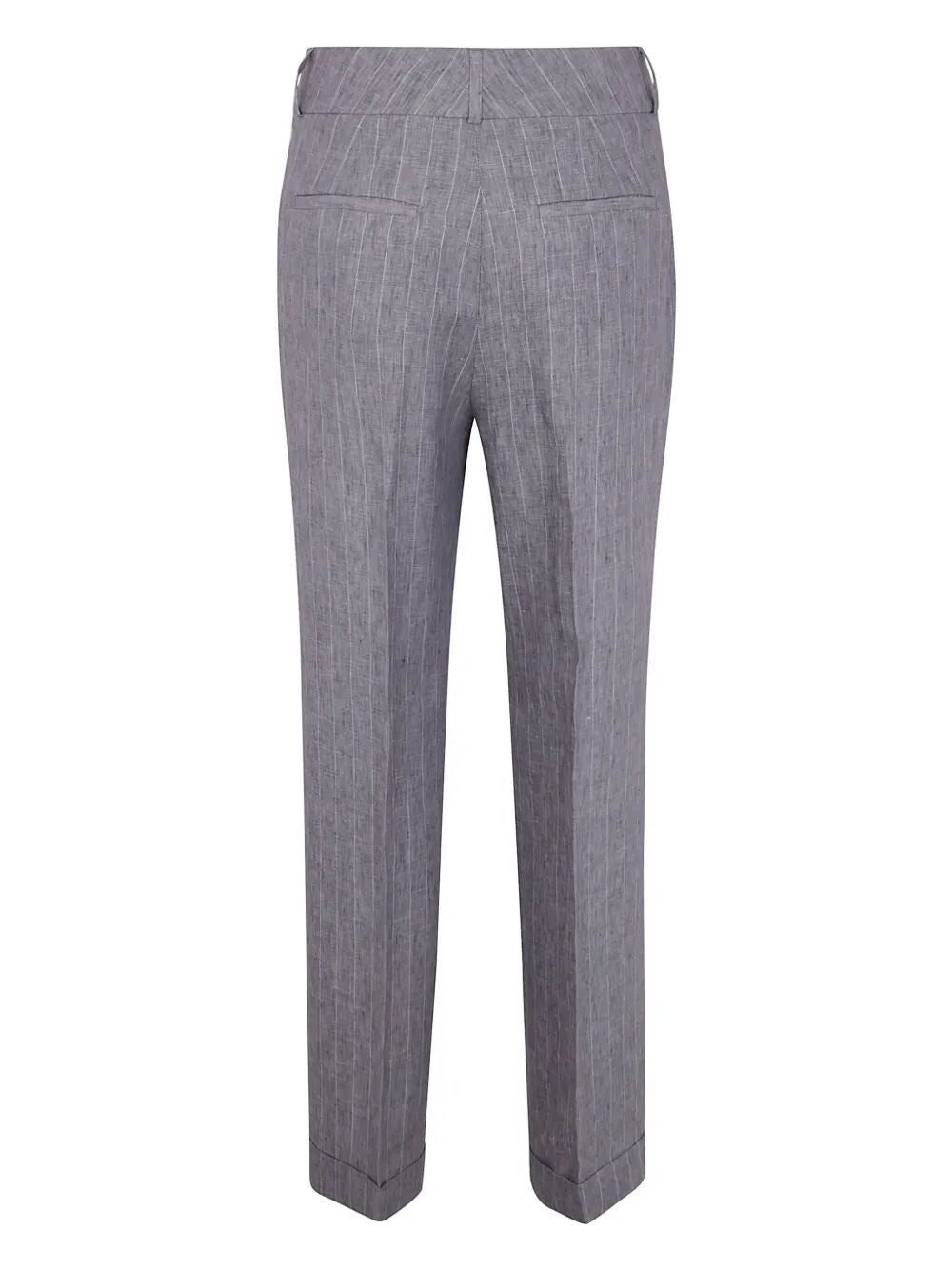 PESERICO Pinstripe Linen Canvas Trousers