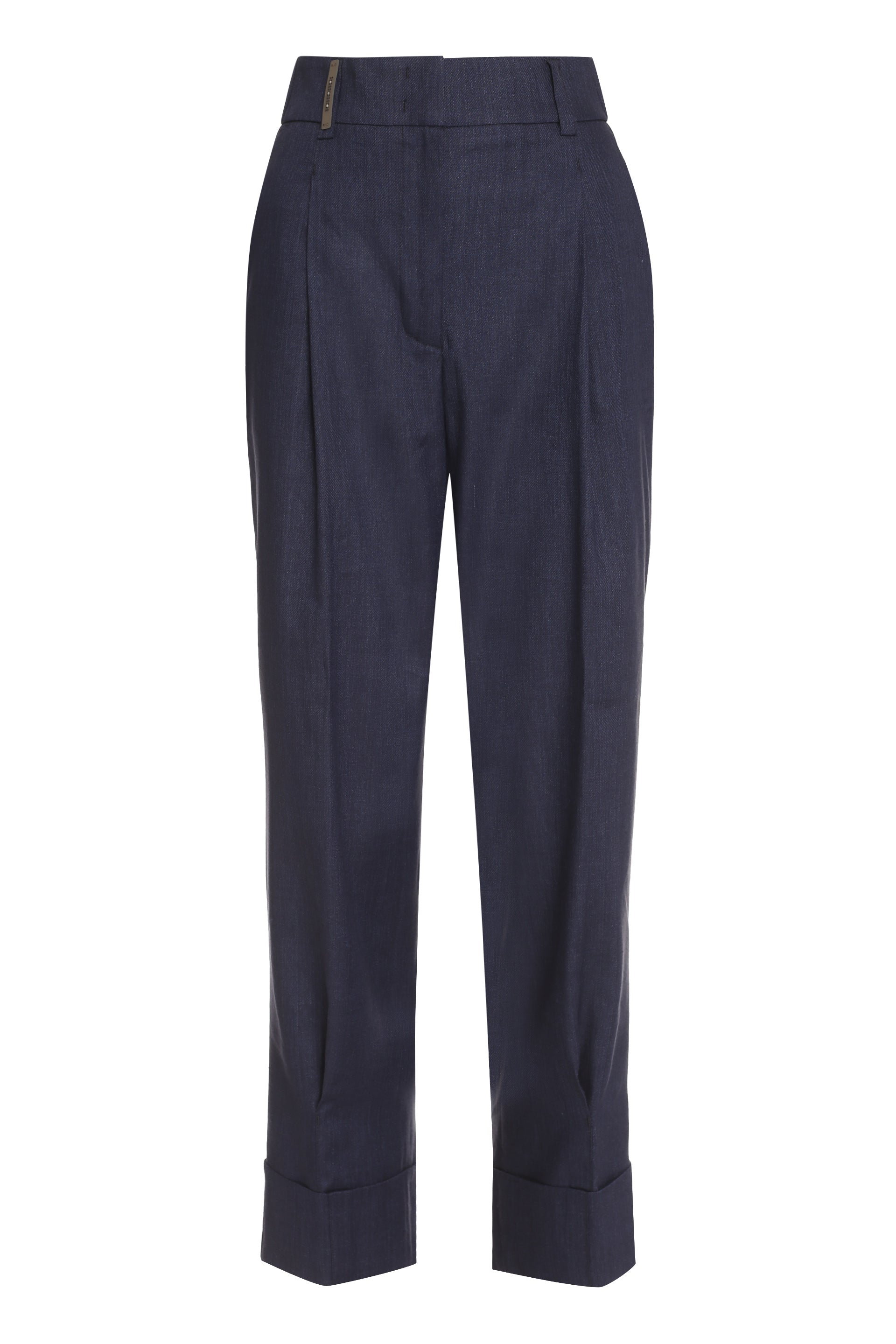 PESERICO Wool Blend Trousers with Roll-Up Cuffs for Women