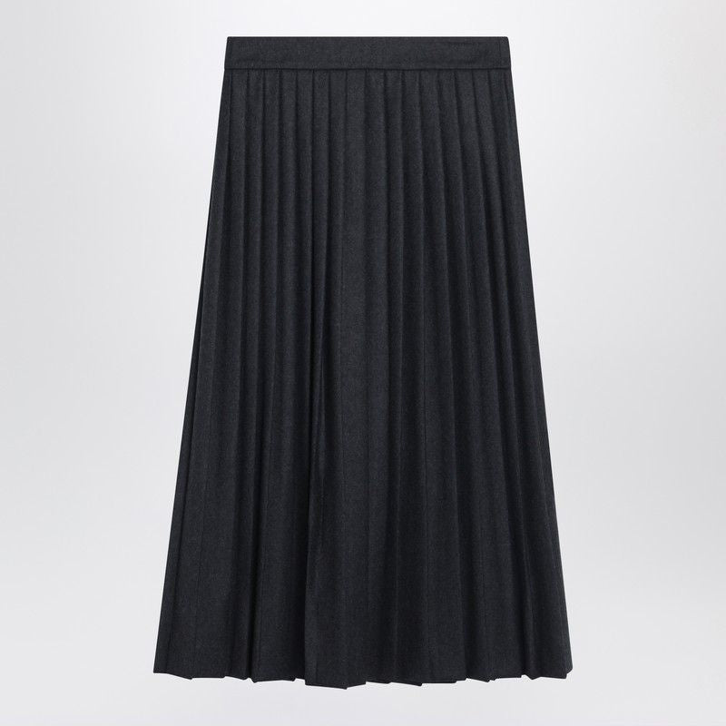 PRADA Pleated Wool Skirt with Side Slit and Logo Detail