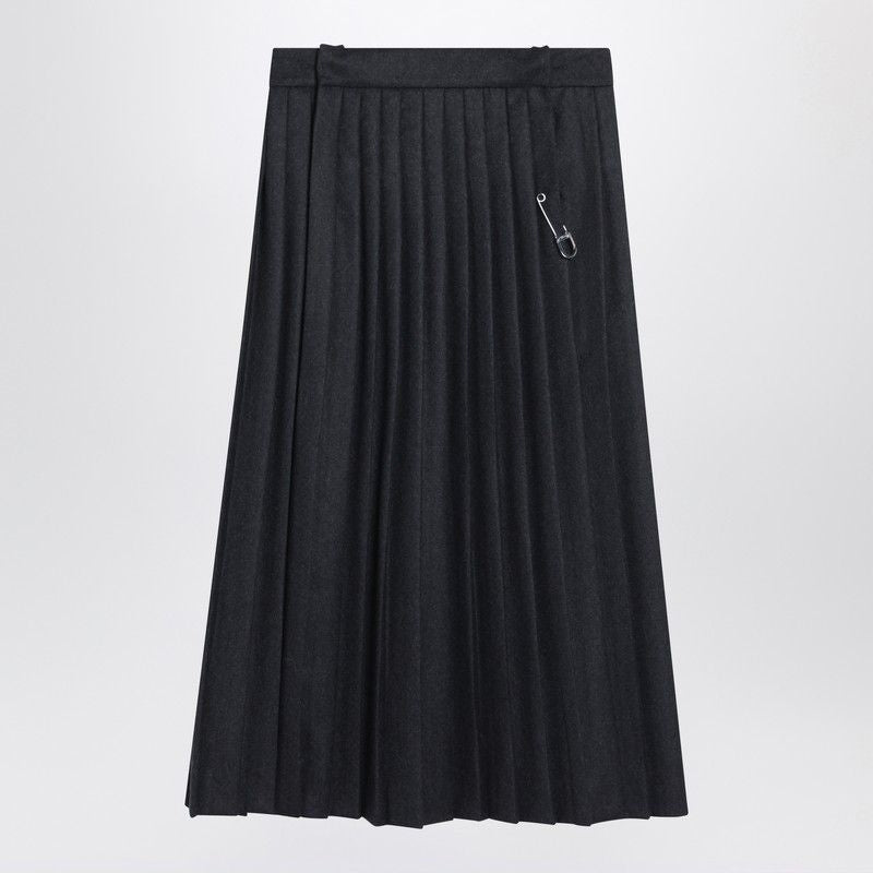 PRADA Pleated Wool Skirt with Side Slit and Logo Detail