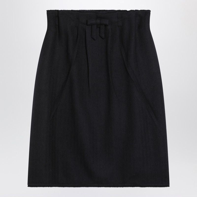 PRADA Chevron Wool Midi Skirt with Draped Waist