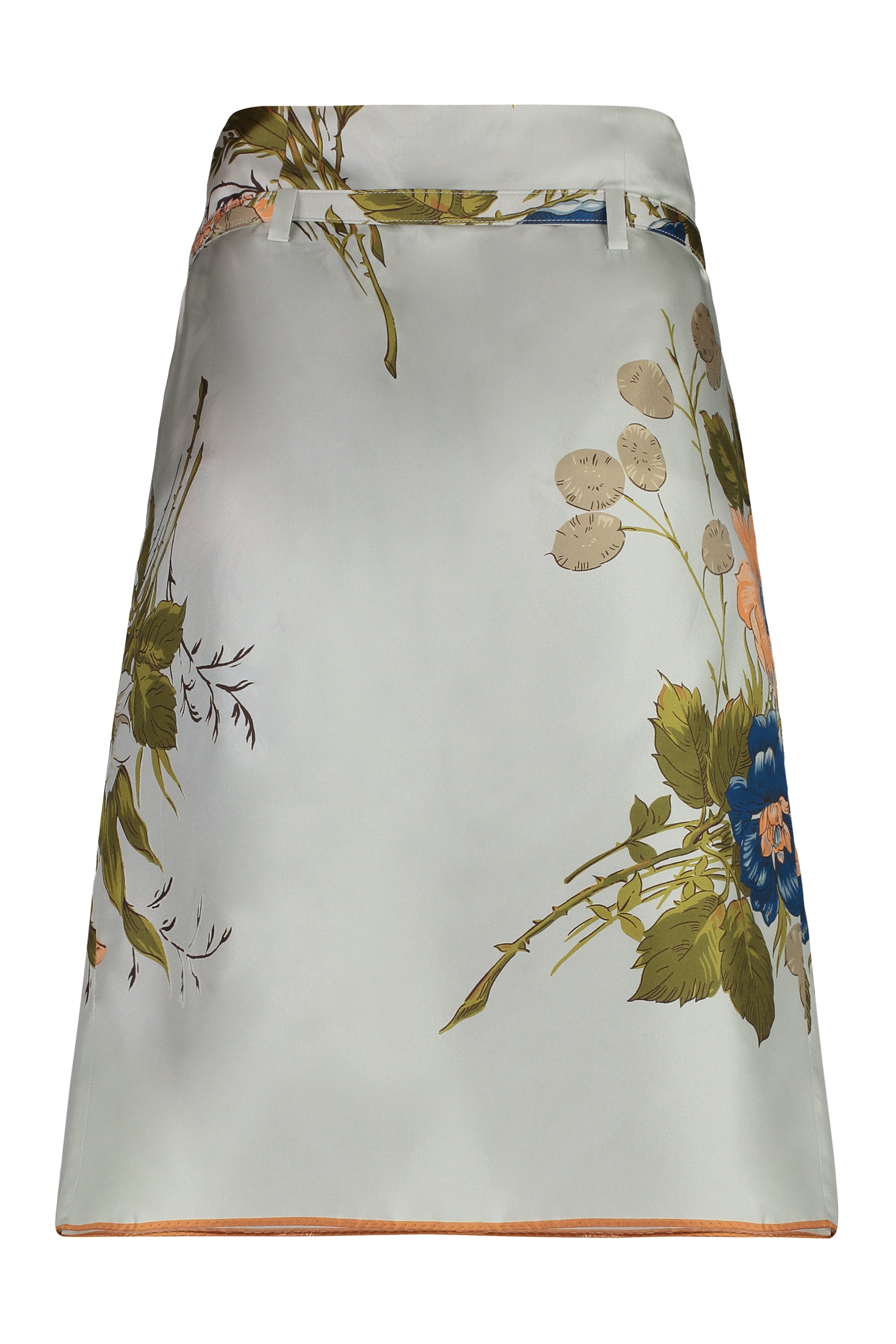 PRADA Printed Silk Skirt with Belted Waist