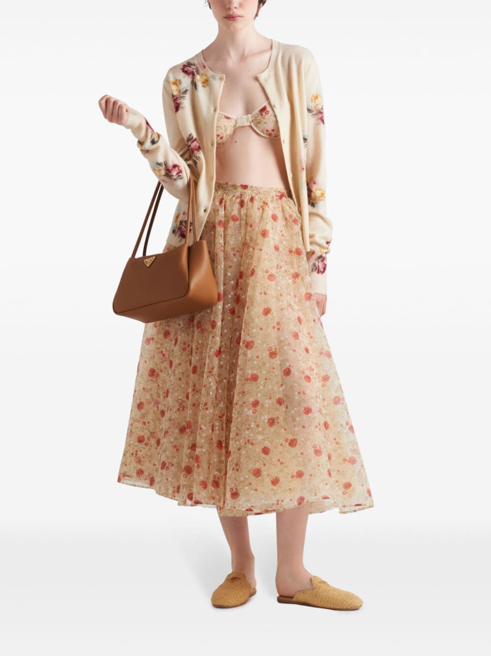 PRADA Poppy Print Nylon Midi Skirt