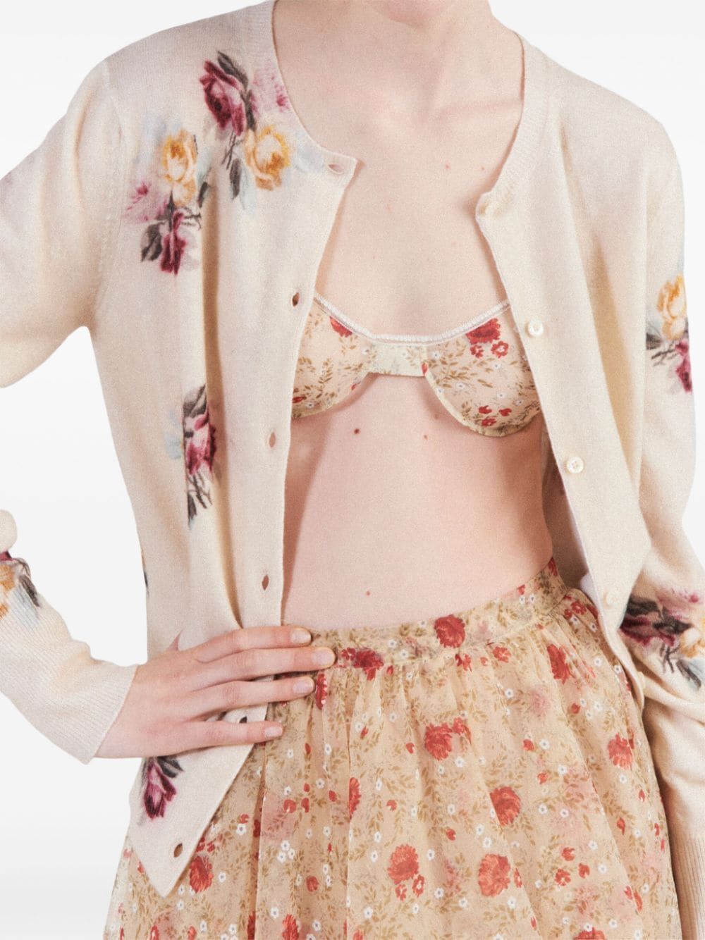 PRADA Poppy Print Nylon Midi Skirt