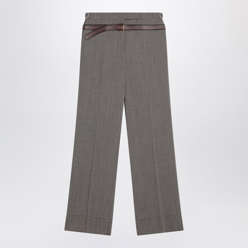 PRADA Elegantly Tailored Wool Blend Trousers with Printed Belt