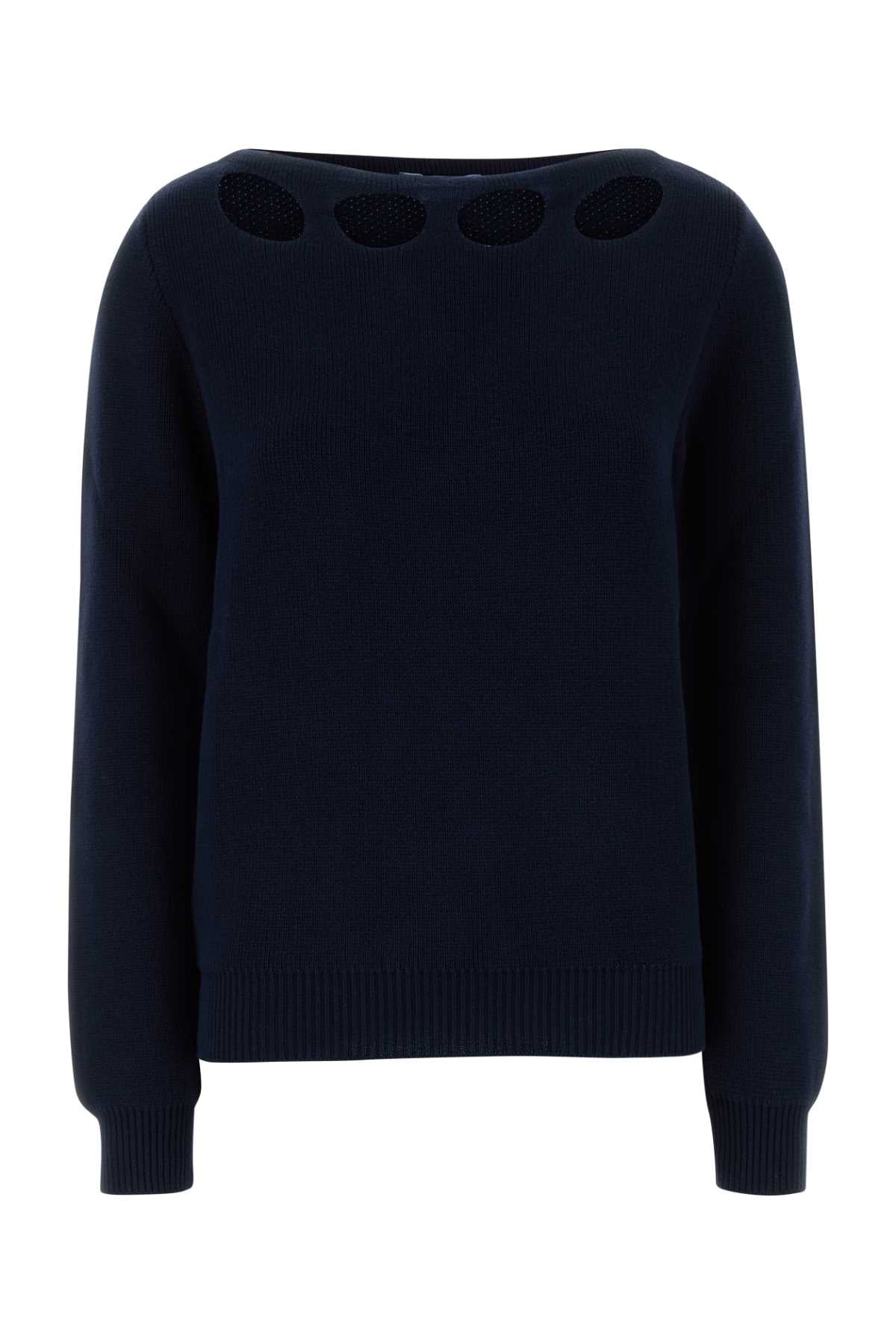 PRADA Cotton Crew-Neck Sweater with Cut-Out Front Details