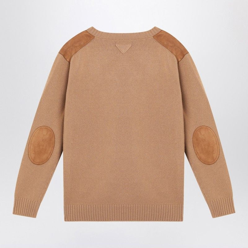 PRADA Wool and Suede V-Neck Sweater for Women