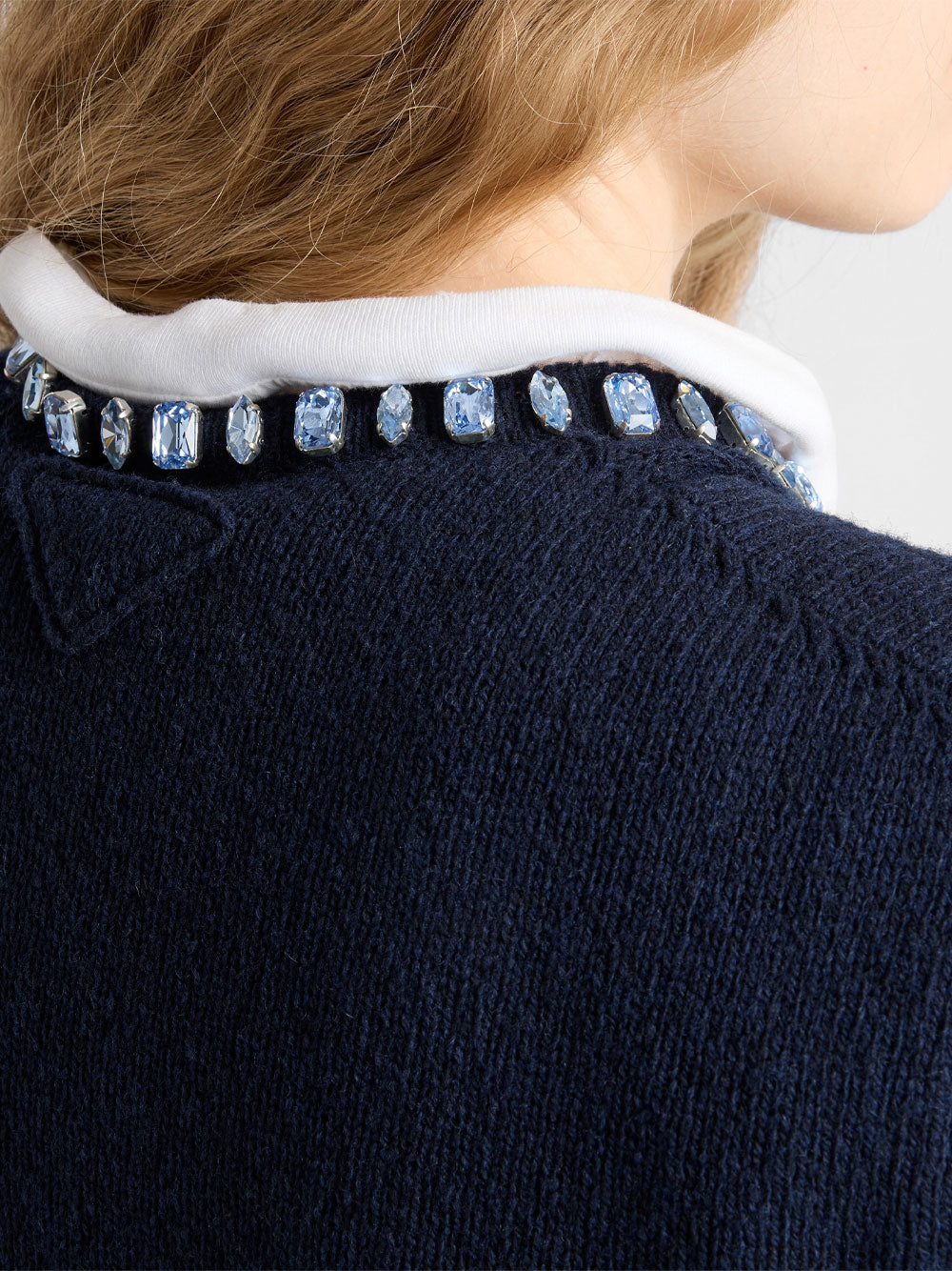 PRADA Wool and Cashmere Crewneck Sweater with Jewel Details