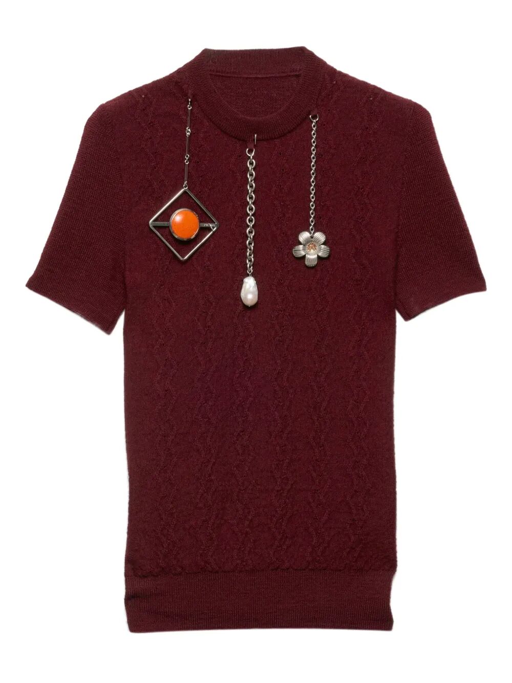 PRADA Openwork Motif Wool Sweater with Pendants - Slim Fit