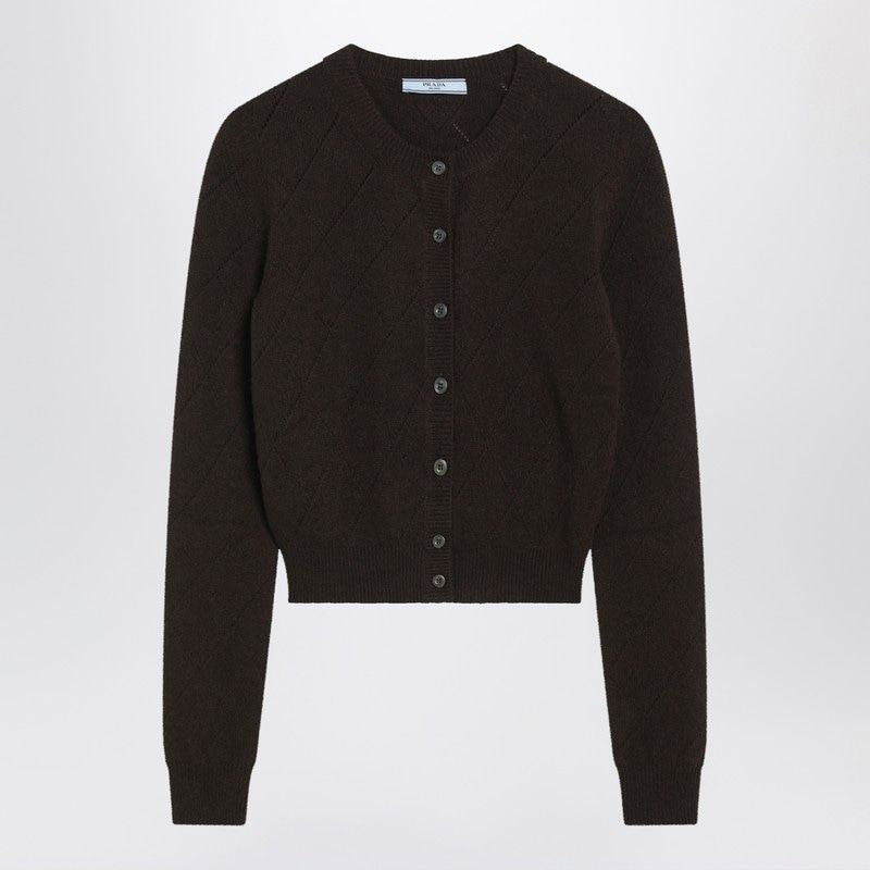 PRADA Cashmere Cardigan with Crew Neck and Button Closure