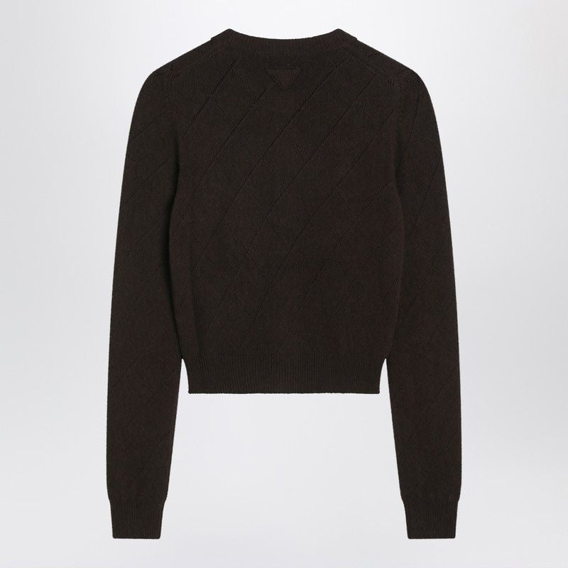 PRADA Cashmere Cardigan with Crew Neck and Button Closure