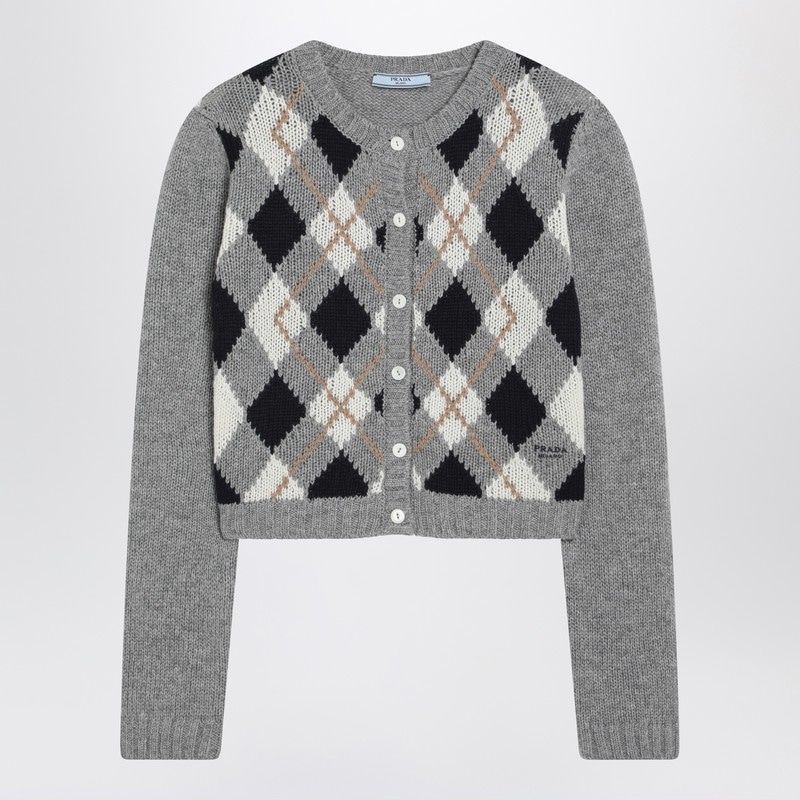PRADA Checkered Design Cashmere Cardigan